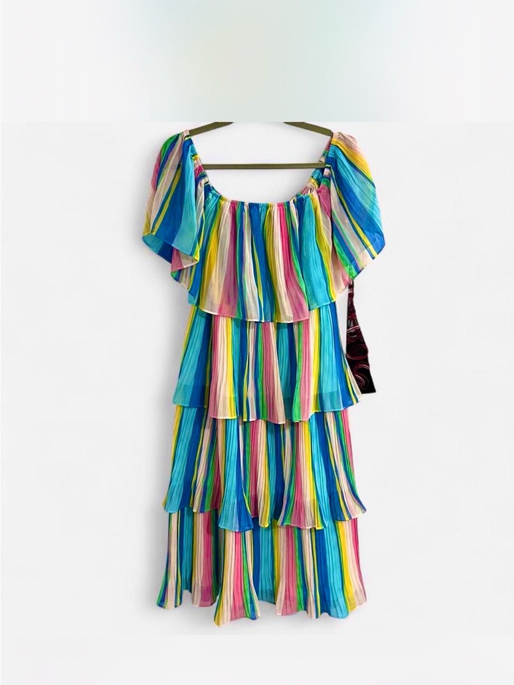 Lulus Gala Ready Multi Stripe Print Off-the-Shoulder Ruffle Midi Dress - Picture 5 of 12